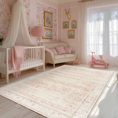 BILEEHOME face avant du tapis rose clair montrant le motif floral et la douceur