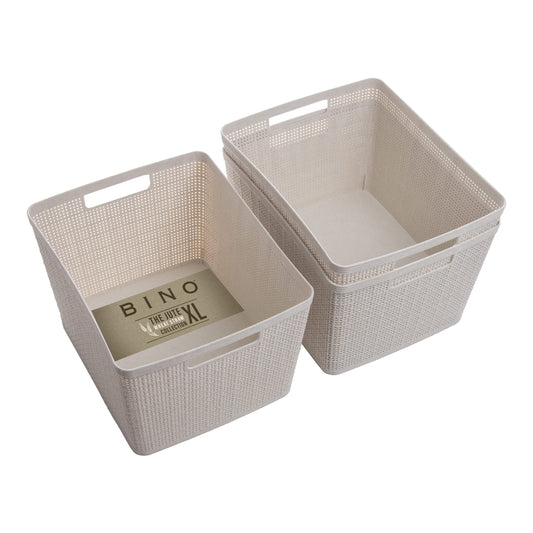 BINO panier tressé plastique devant montrant finition naturelle et gain de place