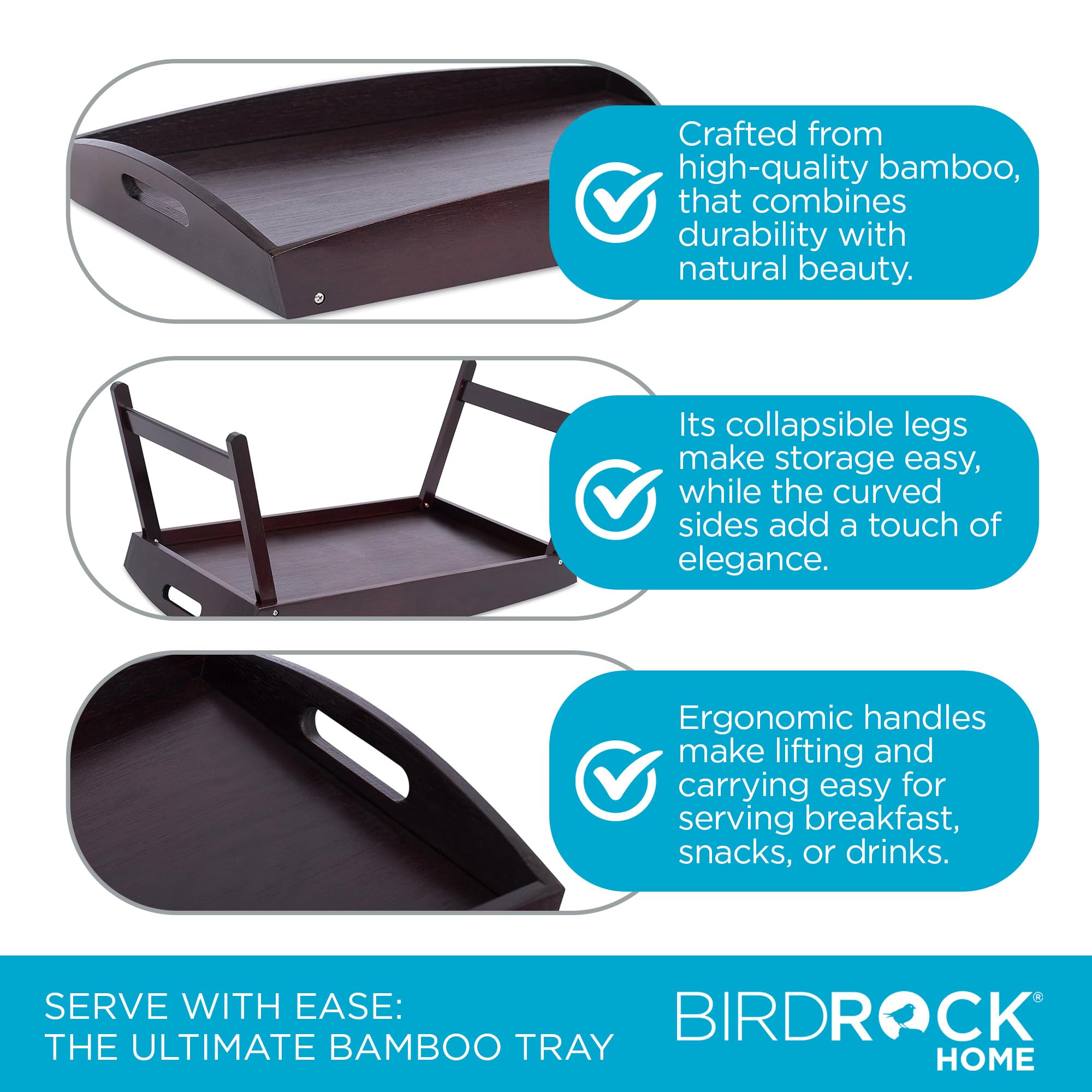 BIRDROCK HOME plateau comparaison taille avec main illustre encombrement réduit