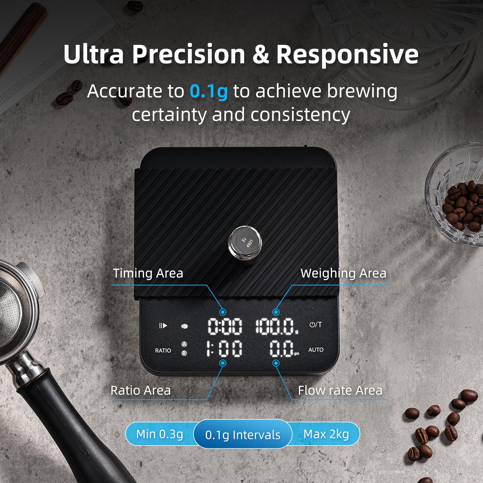 BITAMOM comparaison de taille avec une tasse espresso, plateforme spacieuse jusqu'à 2000 g