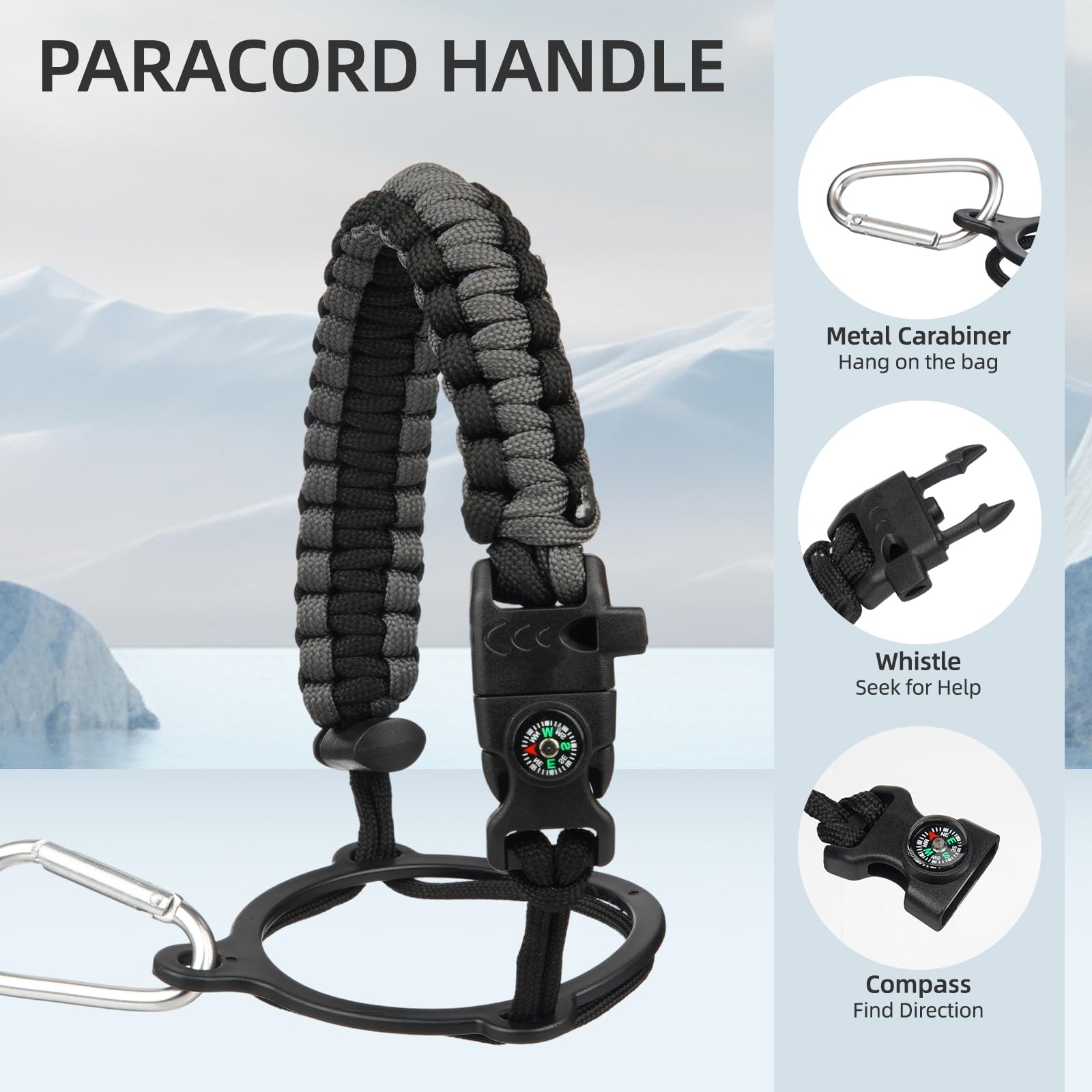 Paracorde BJPKPK avec mousqueton, compas et sifflet pour la sécurité en plein air