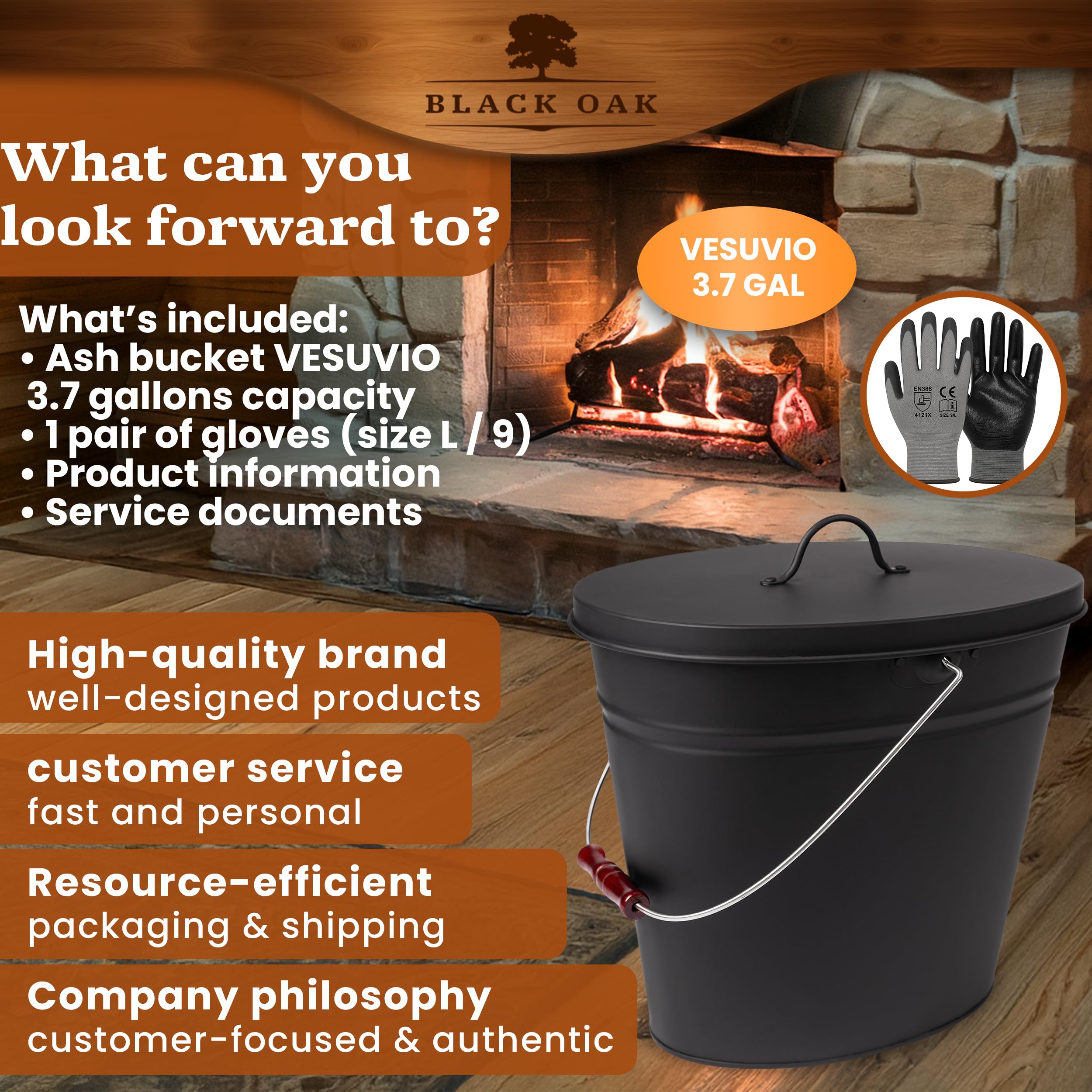 BLACK OAK VESUVIO utilisé après barbecue pour collecte propre des cendres