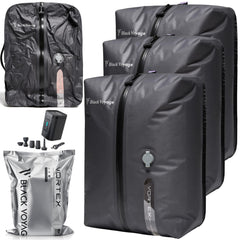 BlackVoyage face du lot de 3 sacs montrant gain de place