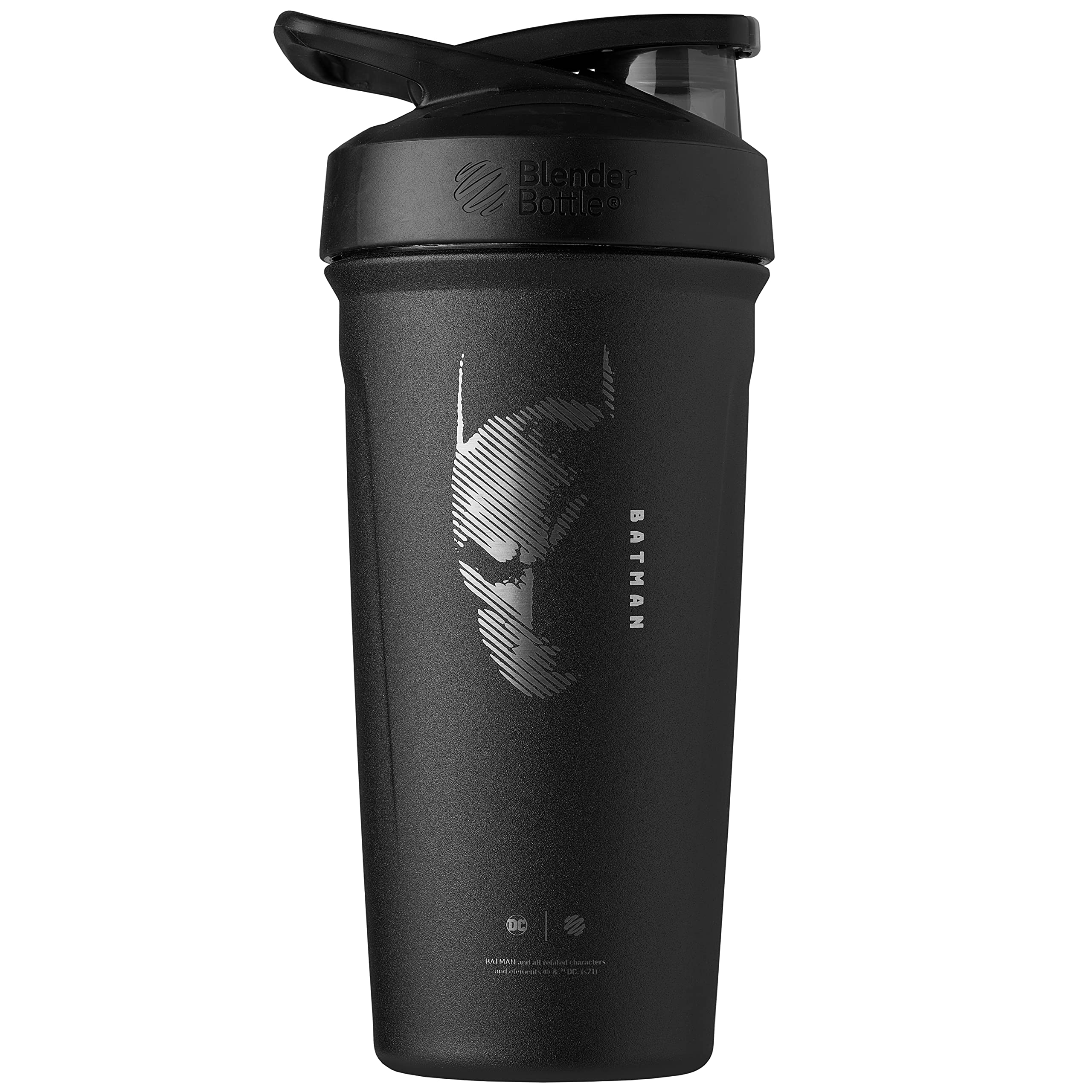 BlenderBottle Batman vue avant, design Justice League et finition inox pratique