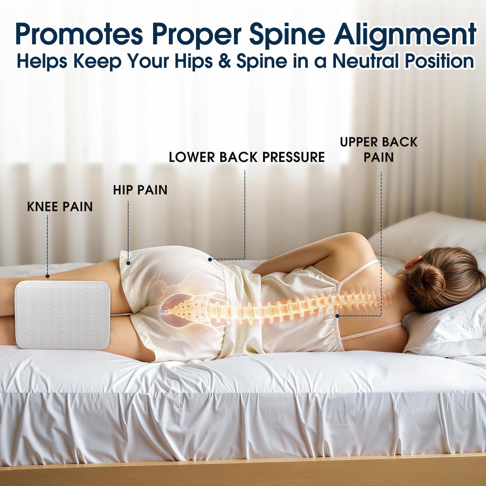 BlissTrends coussin en usage entre genoux d’un dormeur pour alignement