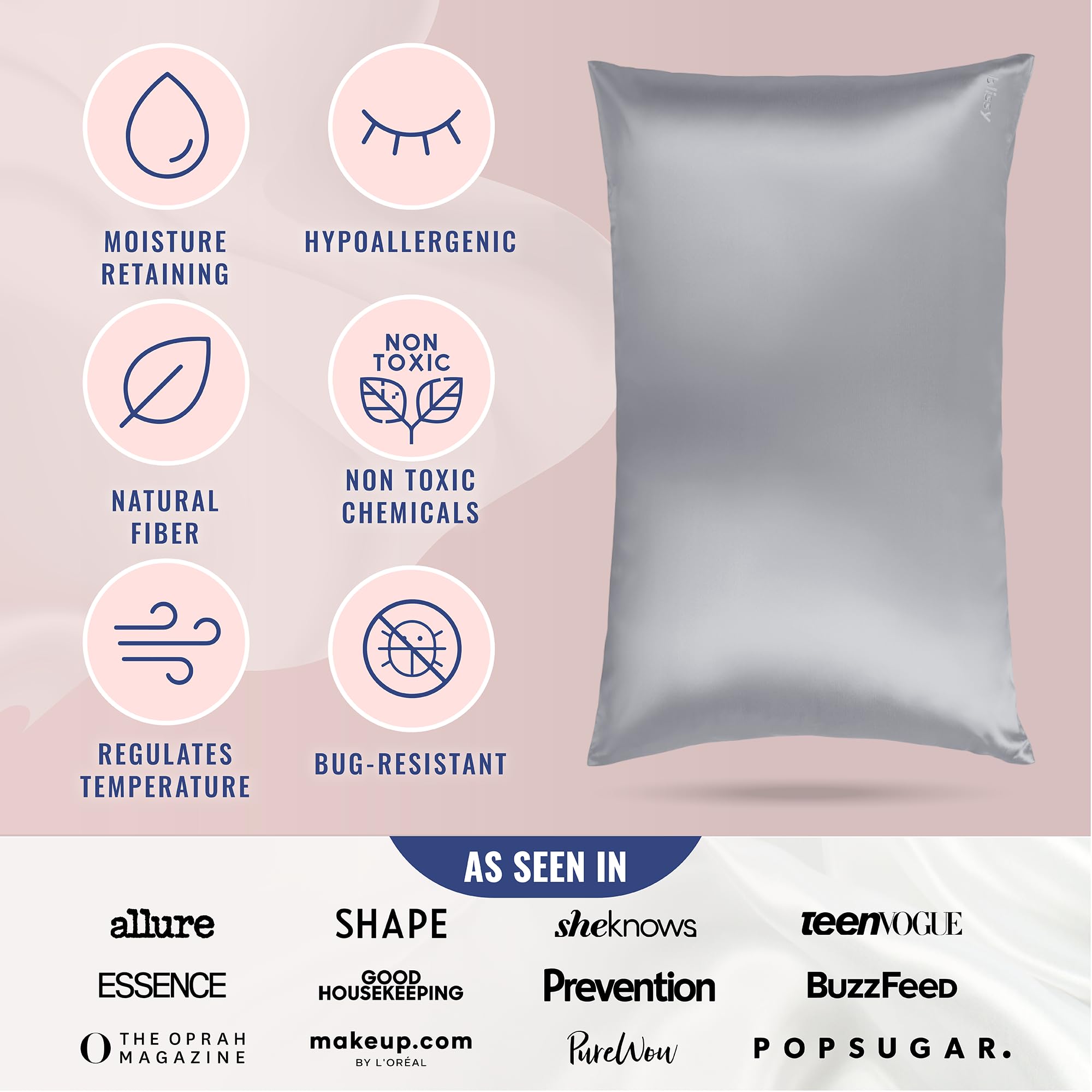 Blissy comparaison taille sur oreiller queen, ajustement précis