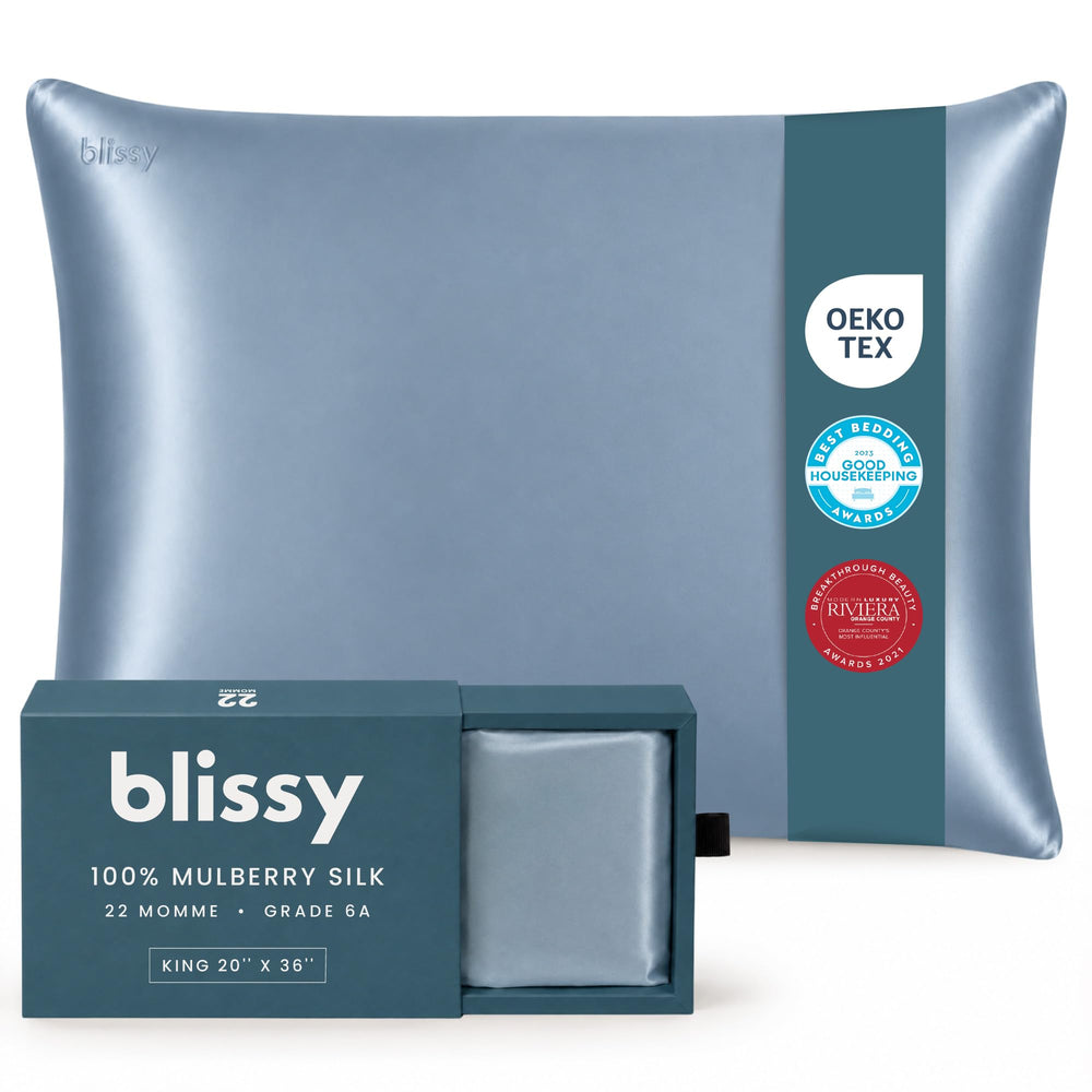 Blissy housse d'oreiller face Ash Blue montrant finition et style pour confort immédiat