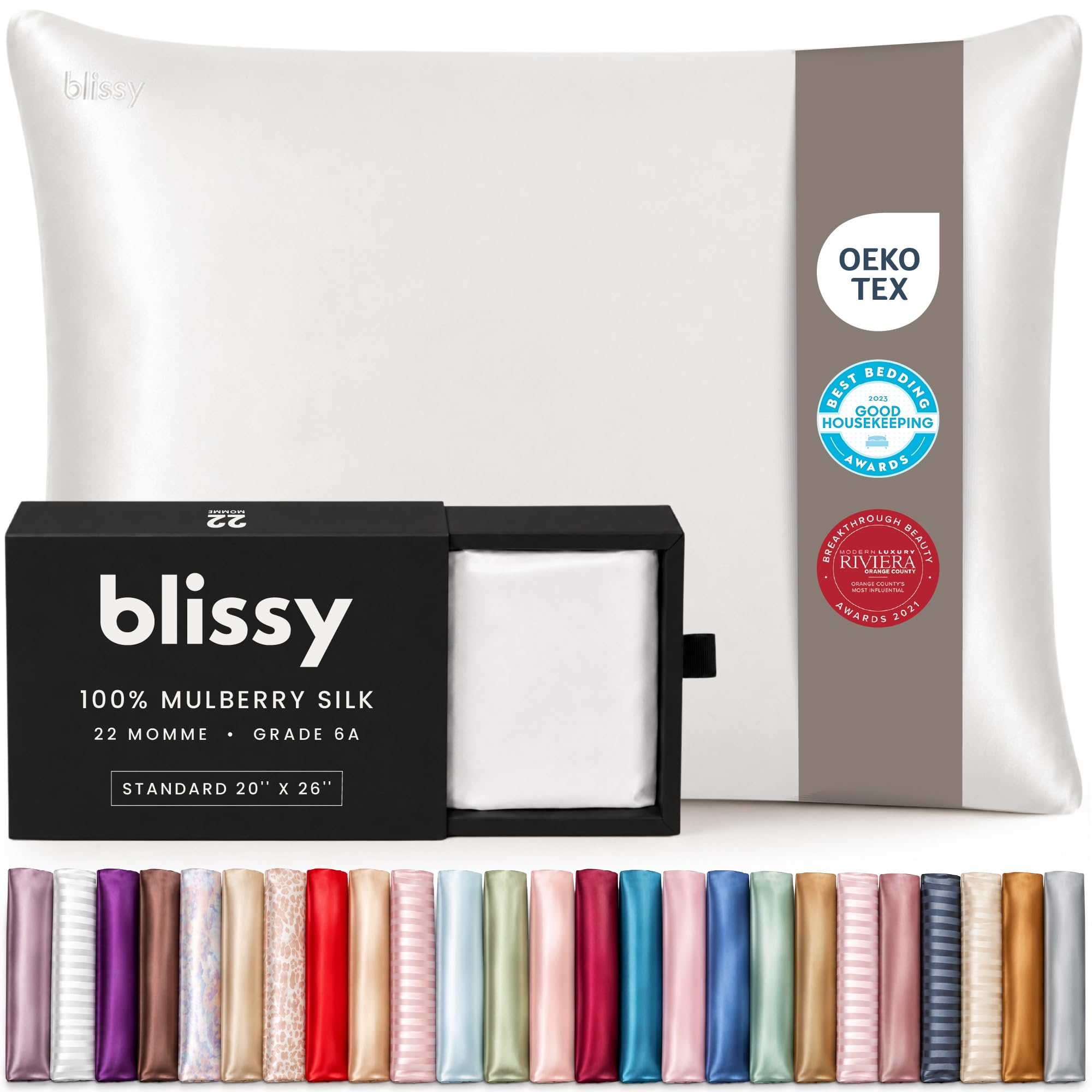 Blissy taie d'oreiller blanche vue de face pour un support doux et soyeux