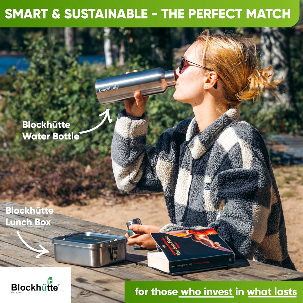 Blockhütte étiquette montrant capacité et matière, informations produit claires