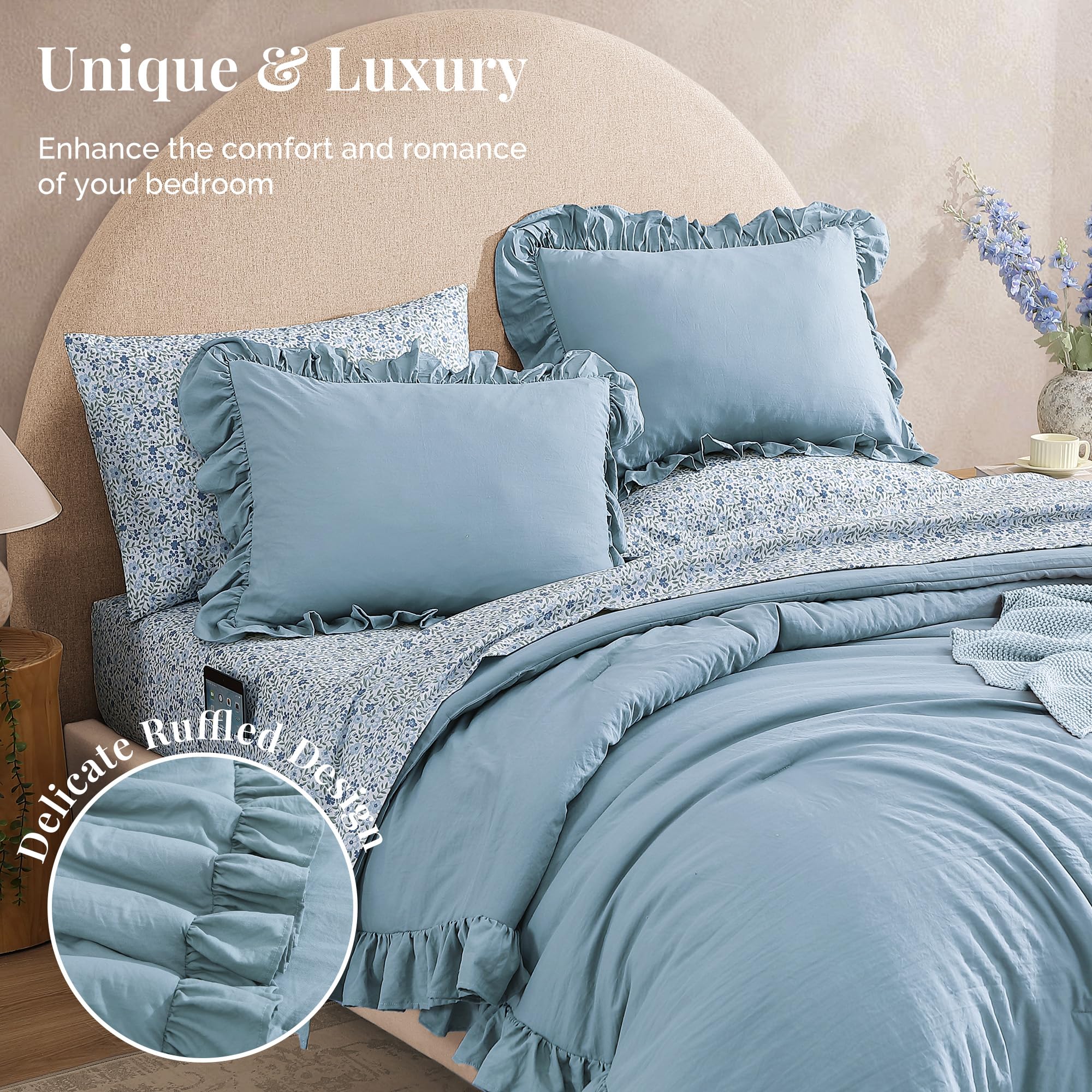 BLOOMHAVEN parure utilisée sur lit queen offrant confort visuel et duvet moelleux