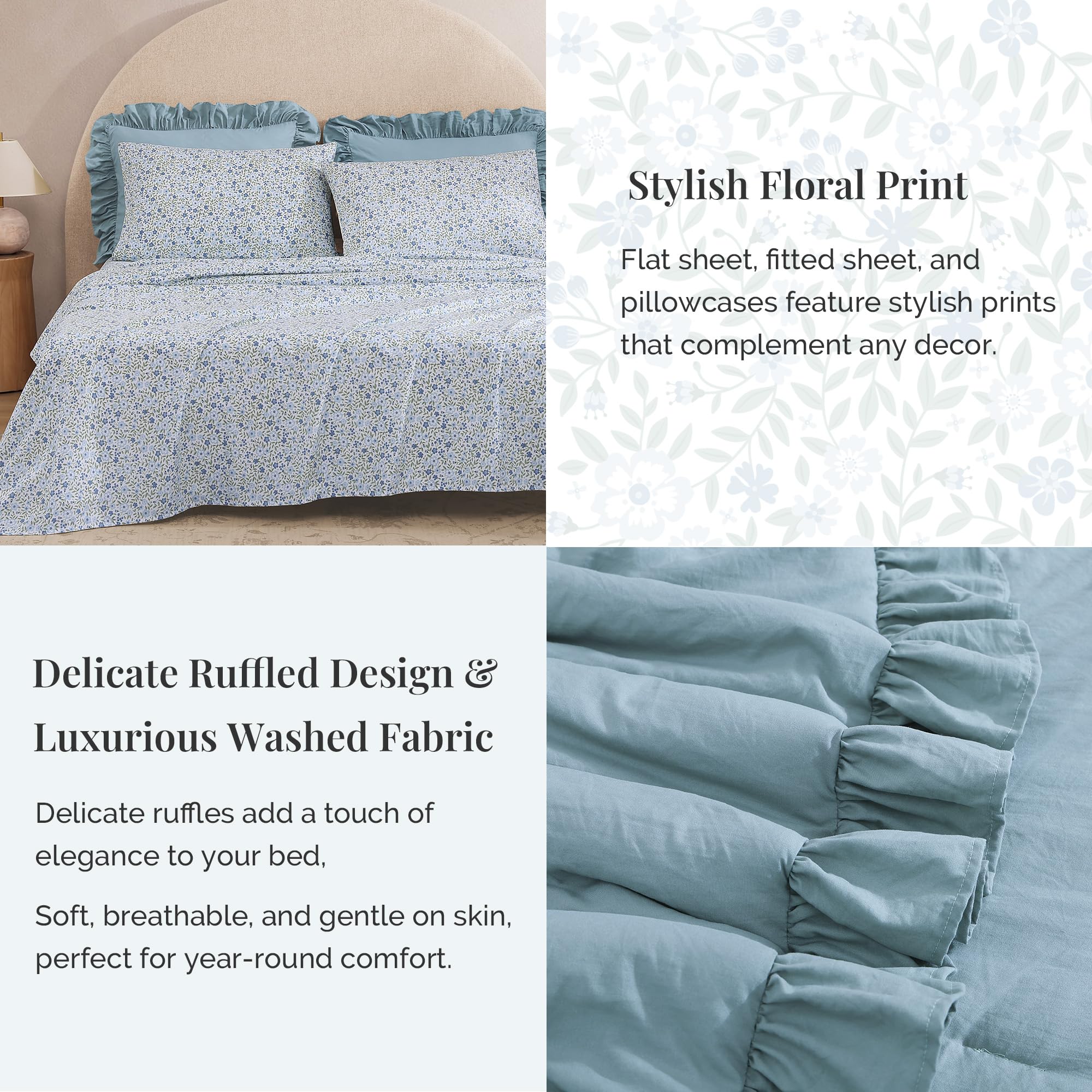 BLOOMHAVEN taies et draps présentés pour voir les coordonnés et finitions