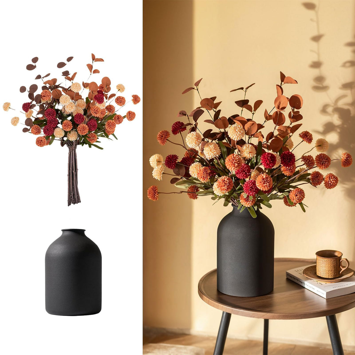 BLOSMON vue face du vase noir montrant un centre de table élégant