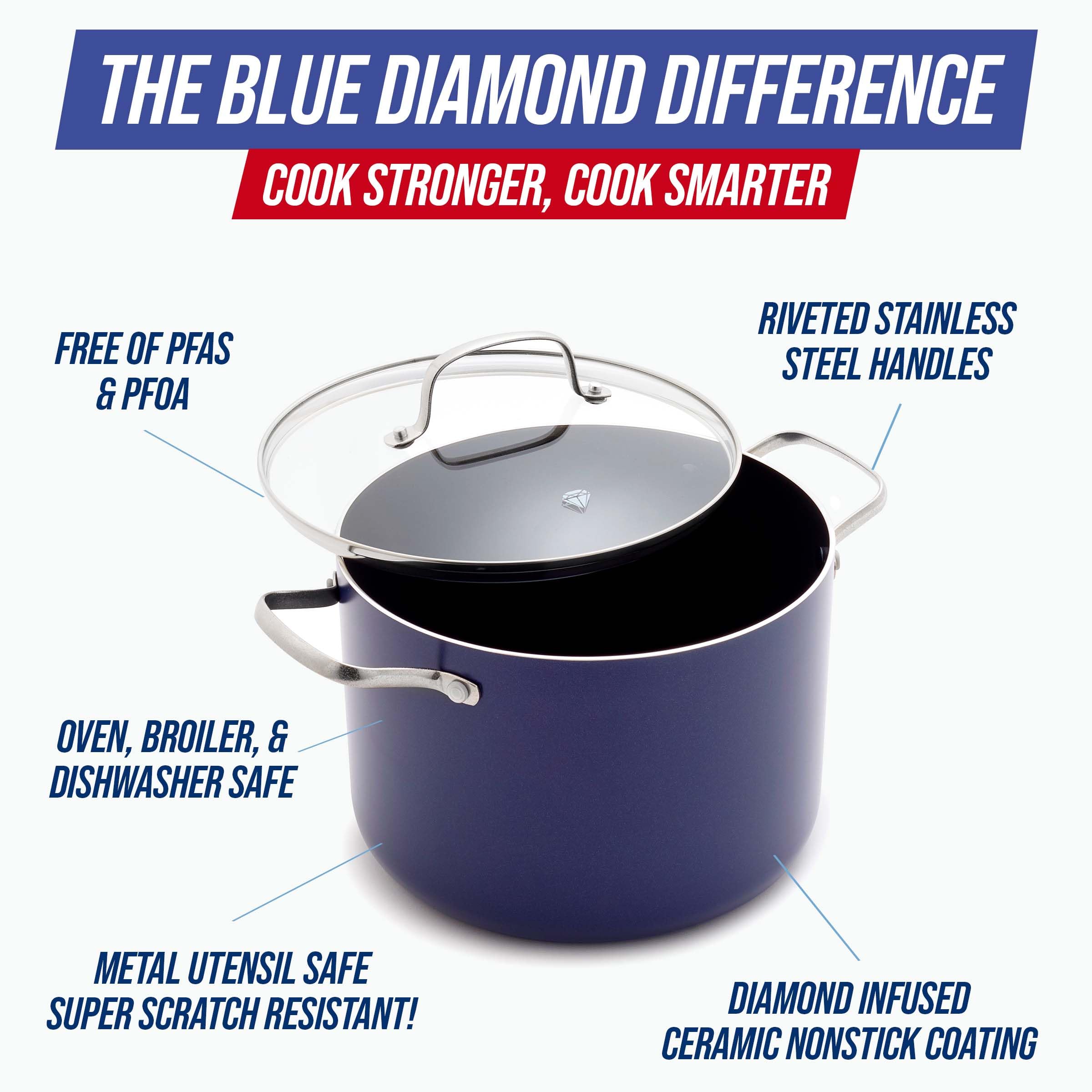 Blue Diamond couvercle en verre posé, permet surveiller la cuisson