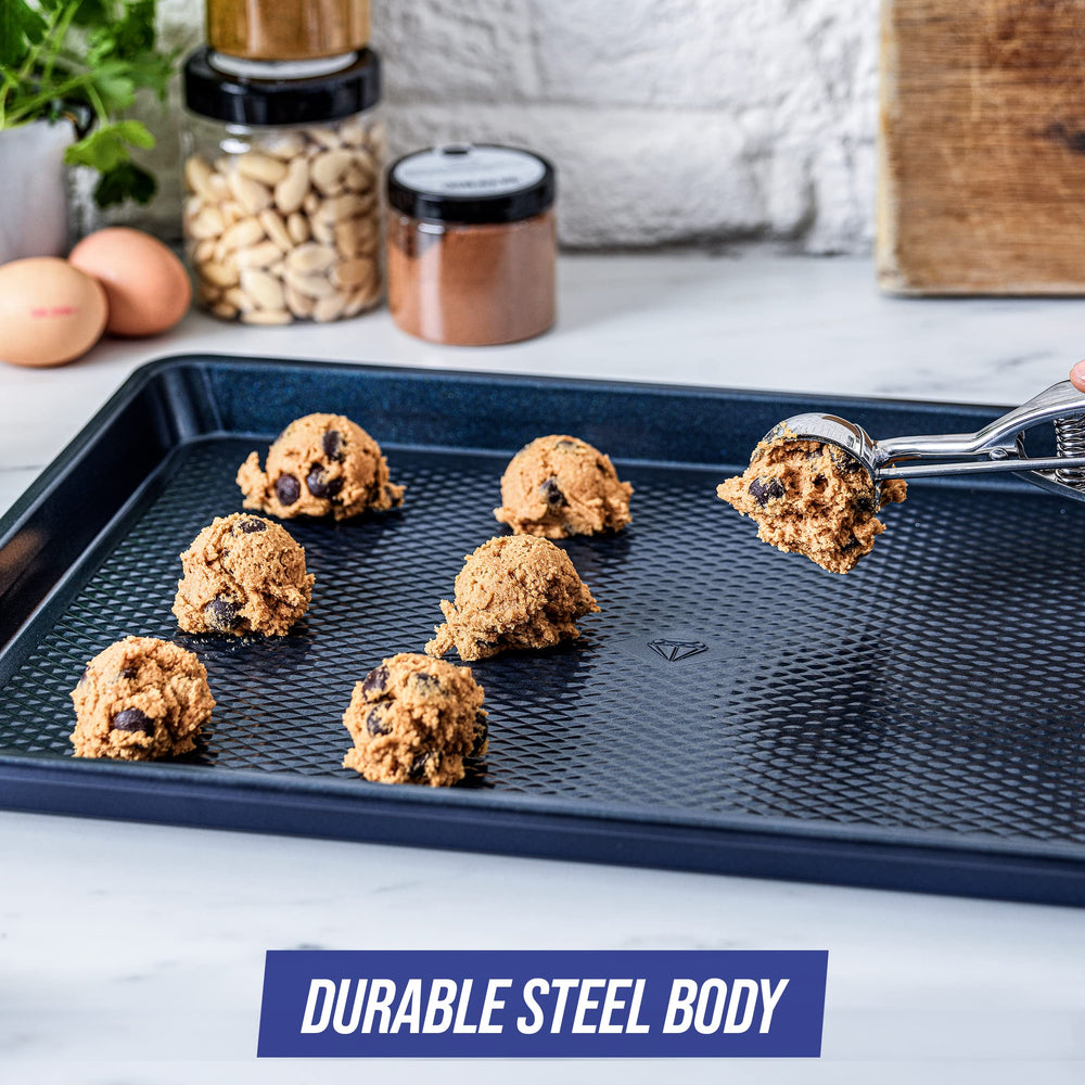 Blue Diamond étiquette de cuisson indiquant la sécurité jusqu'à 450°F et sans PFAS
