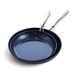 Blue Diamond vue avant des poêles 10" et 12" montrant finition et design