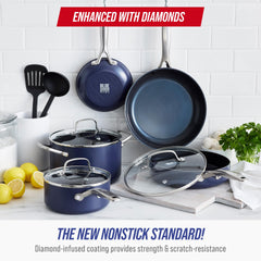 Blue Diamond poignée rivetée offrant prise sûre et cuisson au four