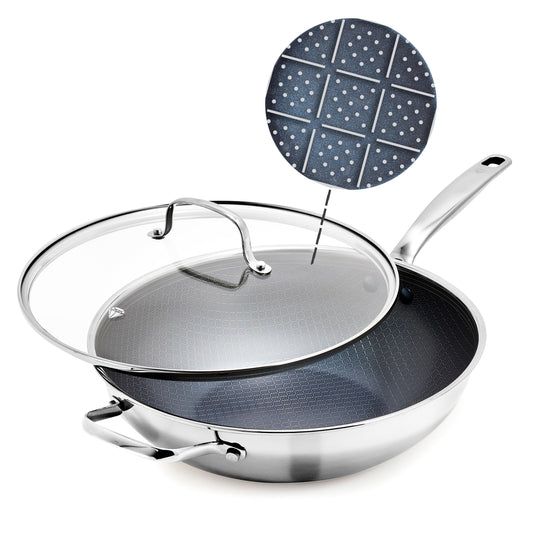Blue Diamond wok 12" vue avant montrant forme et finition pour cuisson polyvalente