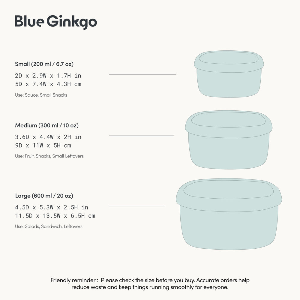 BLUE GINKGO contenants ouverts remplis de restes, conservation pratique