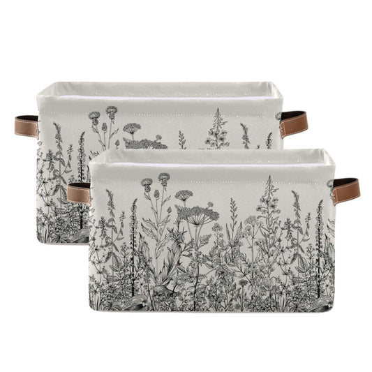 Blueangle panier face avant motif fleurs noir et blanc, organise visuellement
