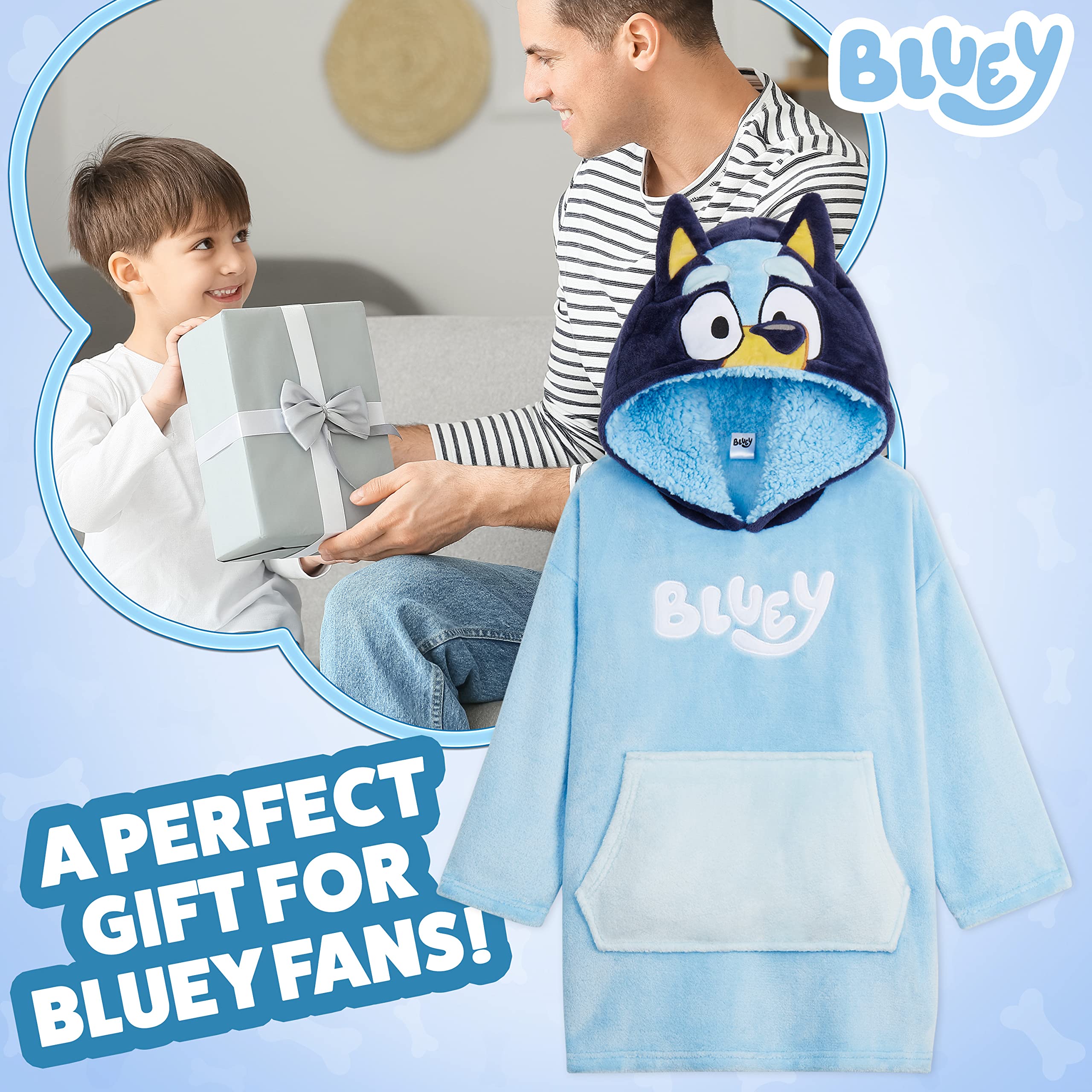Bluey motif all-over détaillé illustrant la qualité d’impression
