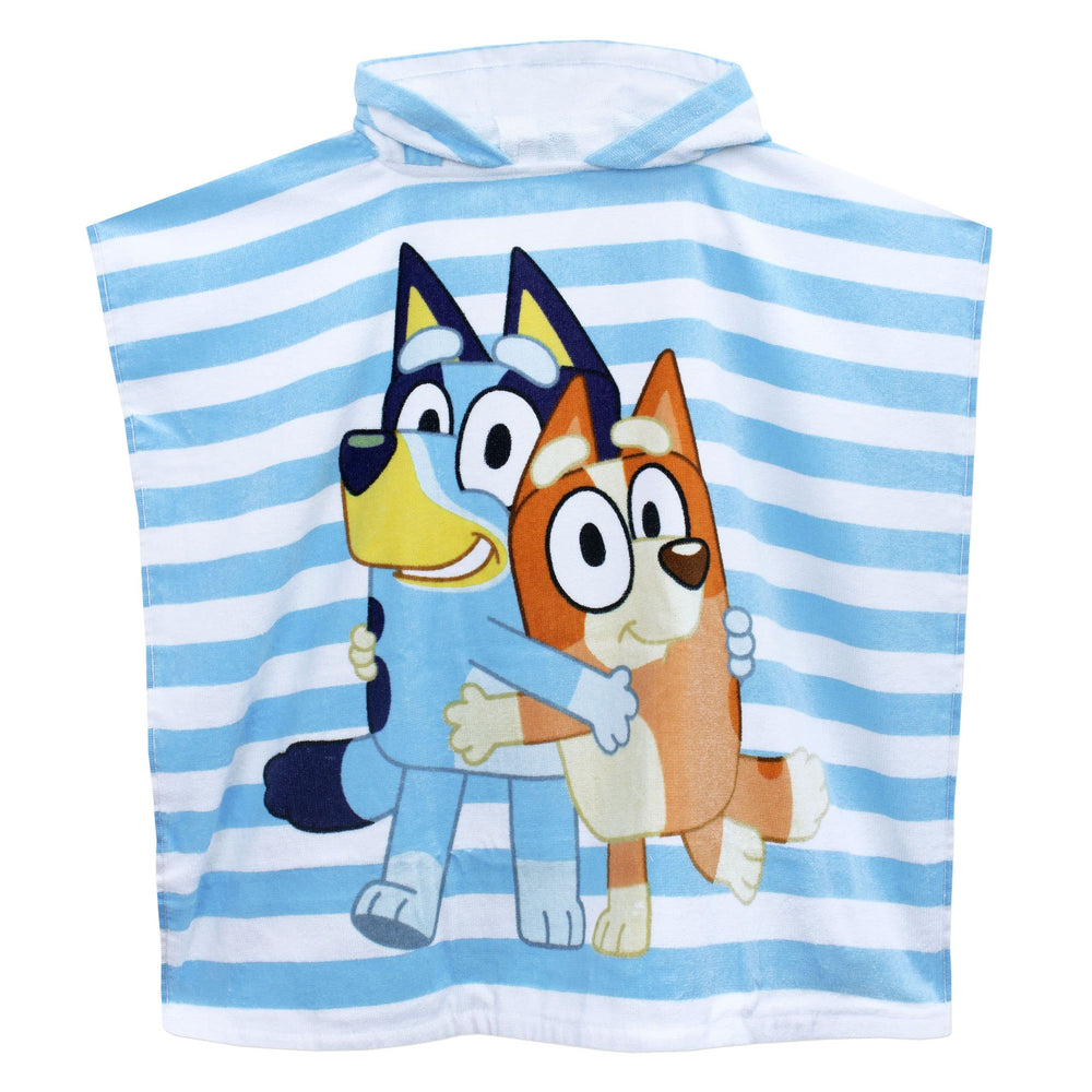 Emballage Bluey poncho montrant l’étiquette et la marque