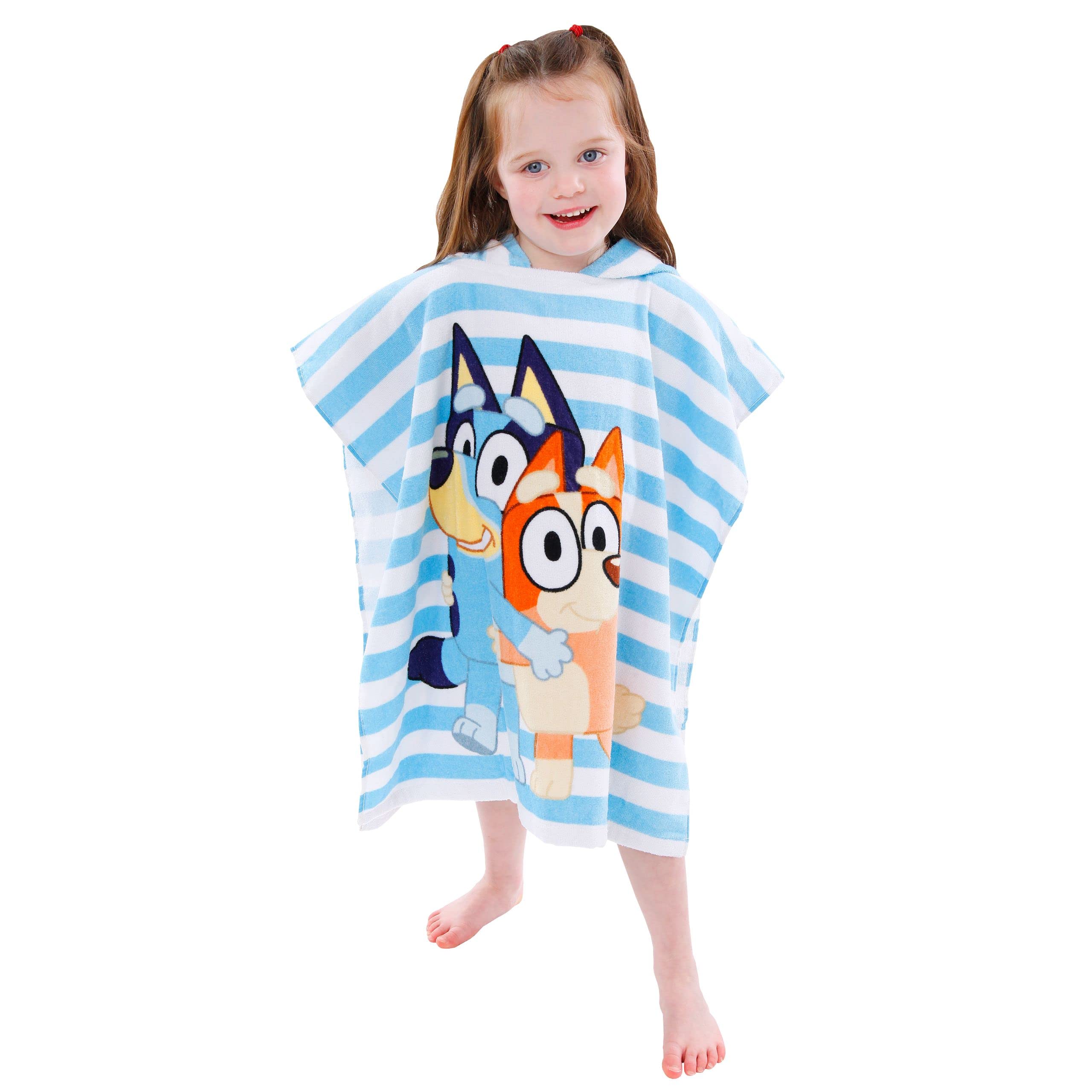 Bluey poncho dos avec personnages Bluey et Bingo visibles