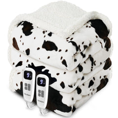 blunique couverture chauffante devant montrant motif cow print et chaleur instantanée