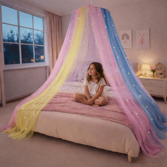 Bollepo voile de lit devanture rose créant un coin cosy et magique