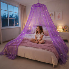 Bollepo voile de lit face avant montrant la couleur violette et ambiance princesse