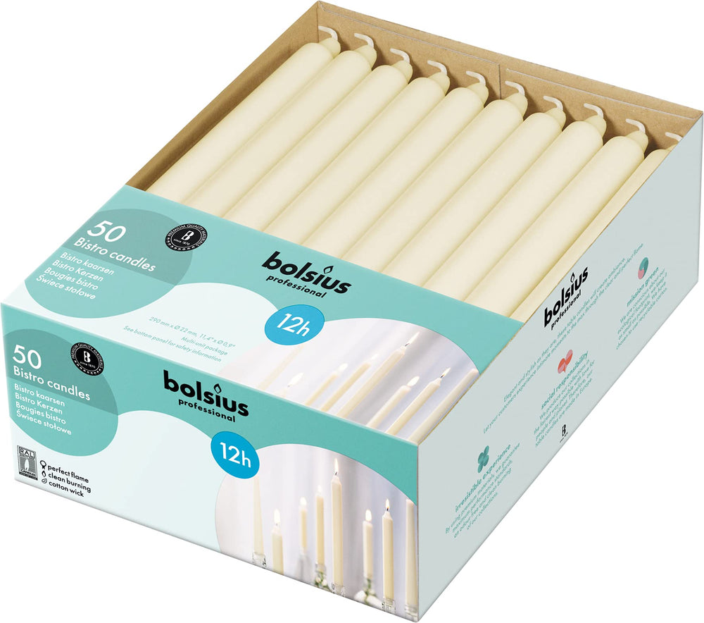 BOLSIUS bougie allumée sur table de dîner, lumière stable et chaleureuse