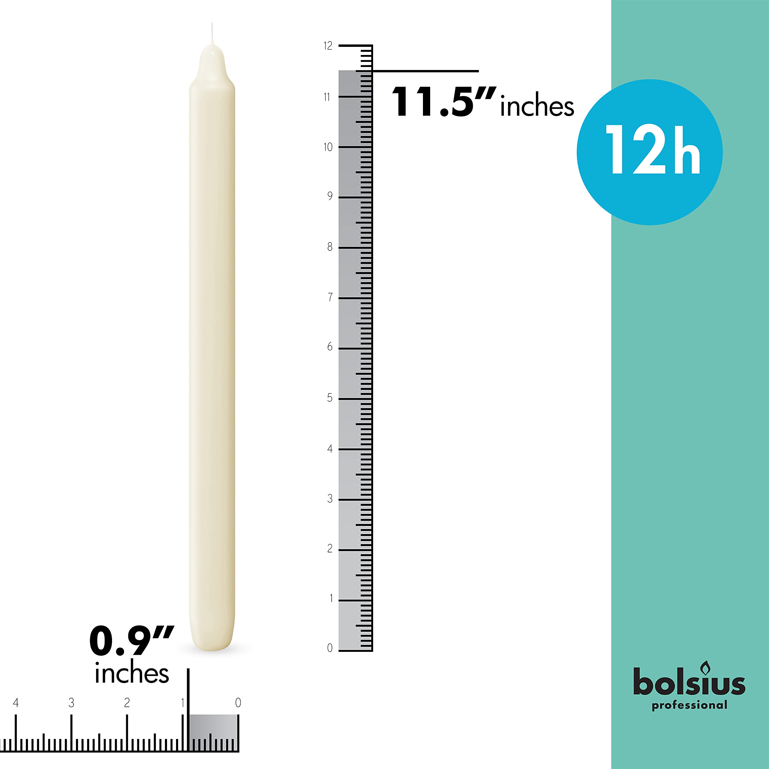 BOLSIUS chandelle droite 11,5" vue avant, finition élégante pour décor