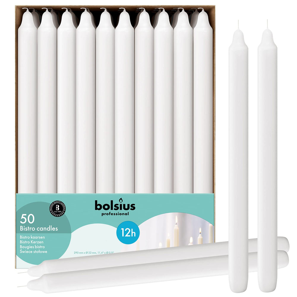 BOLSIUS pack avant affichant 50 chandelles blanches pour grandes occasions