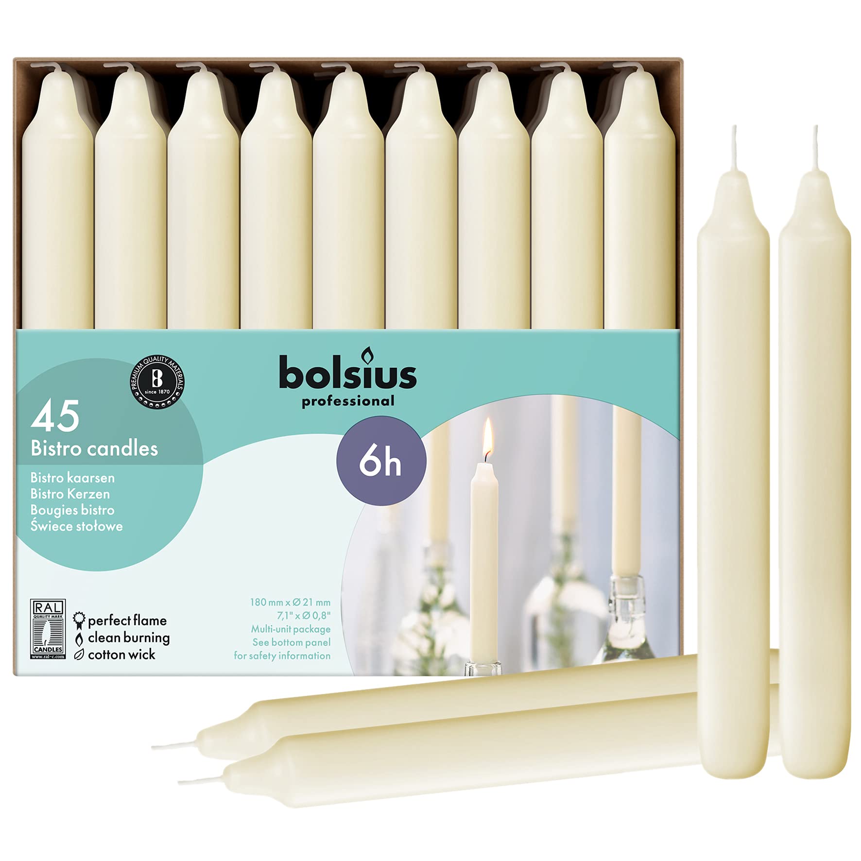 BOLSIUS emballage de 45 bougies ivoires pour grand usage et économie