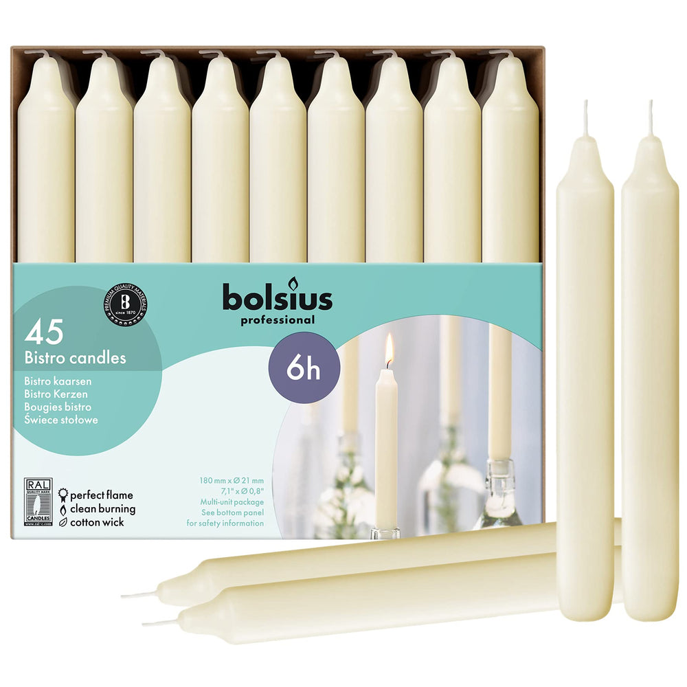 BOLSIUS emballage de 45 bougies ivoires pour grand usage et économie