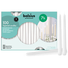 BOLSIUS emballage avant montrant le lot de 100 bougies, économie assurée