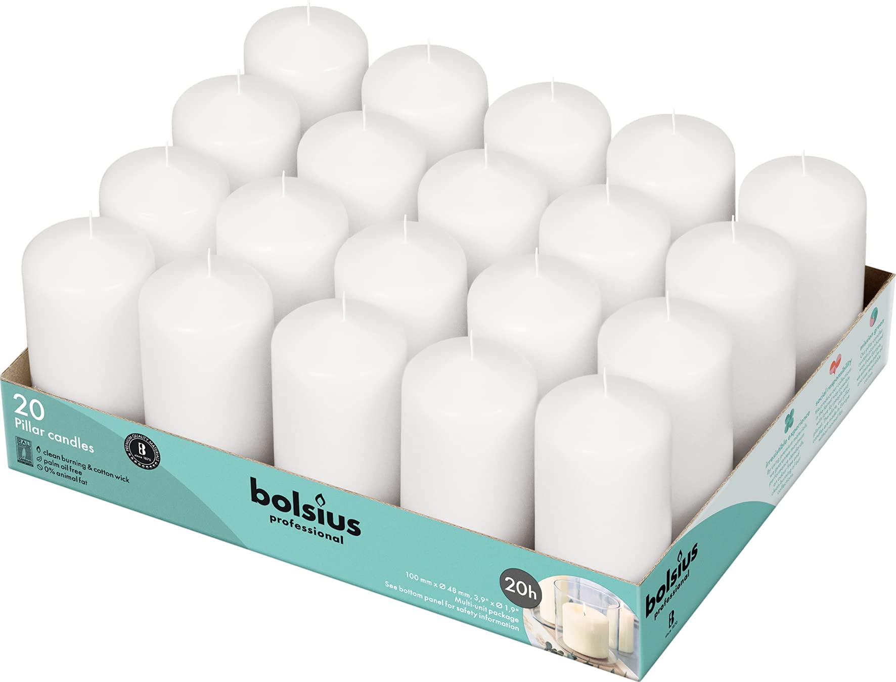 BOLSIUS emballage du lot de 20 bougies, repères clairs et protection