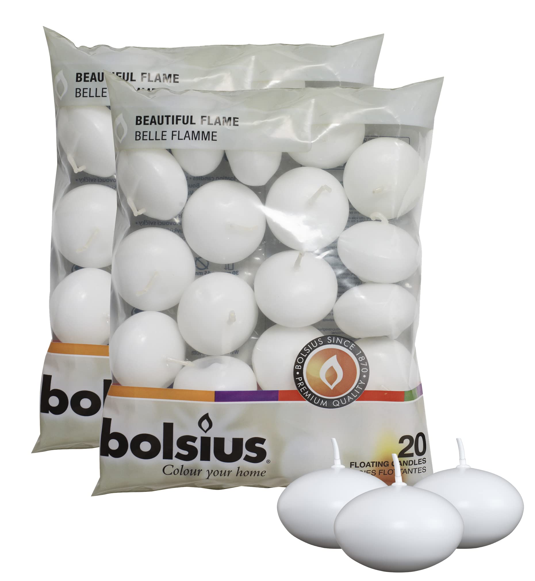 Bolsius emballage avant montrant le lot de 40 pour une décoration facile