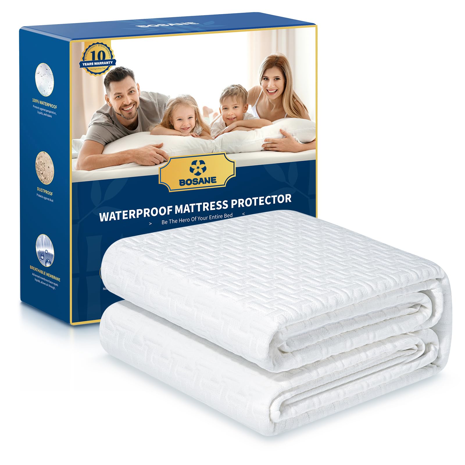 BOSANE housse matelas face avant emballage montrant protection imperméable
