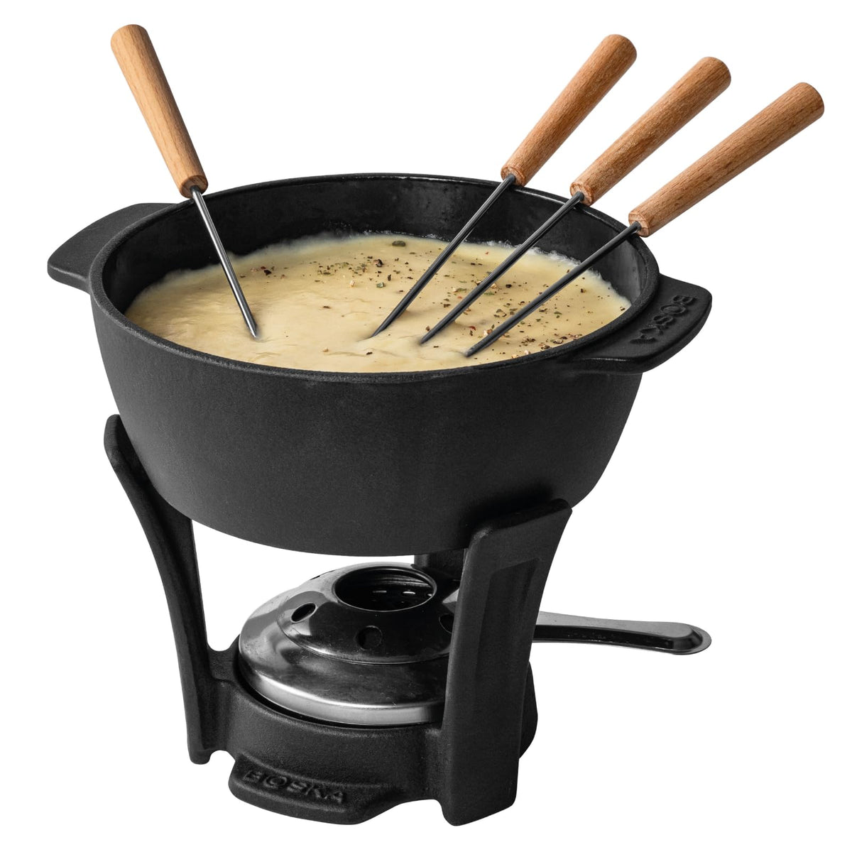 BOSKA pot en fonte vu de face montrant ensemble complet et convivialité