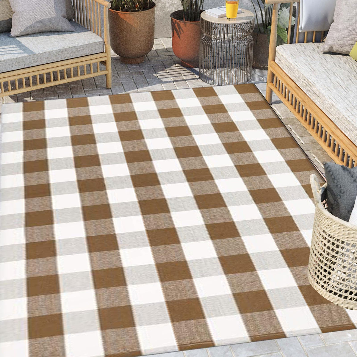 Bottalive tapis face avant motif buffalo check, entrée accueillante