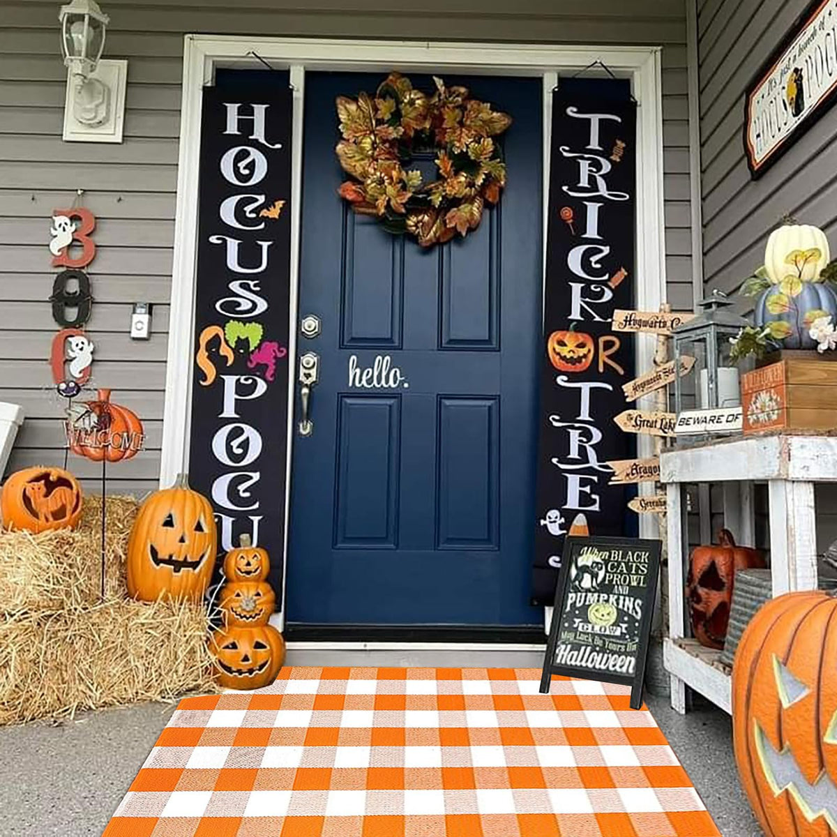 Bottalive tapis 3'x5' orange et blanc posé devant une porte, accueil chaleureux