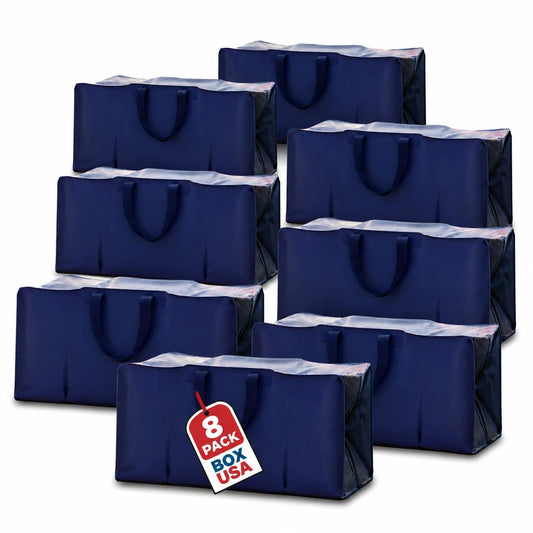 BOX USA vue avant du sac bleu montrant la capacité et la structure pratique