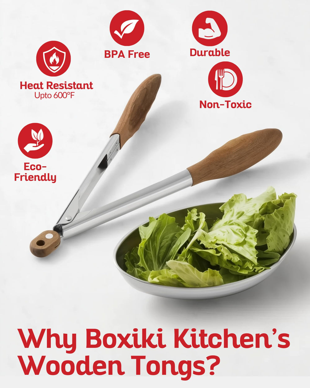 Boxiki Kitchen pinces servant une salade avec élégance