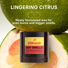 Boy Smells bougie Citrush allumée créant ambiance lumineuse et parfum apaisant