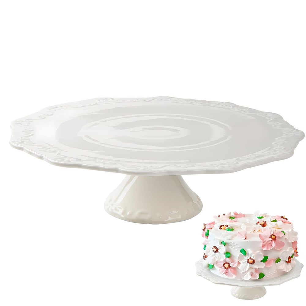 BPFY présentoir gâteau face montrant finition blanche et surface utile, met en valeur la présentation