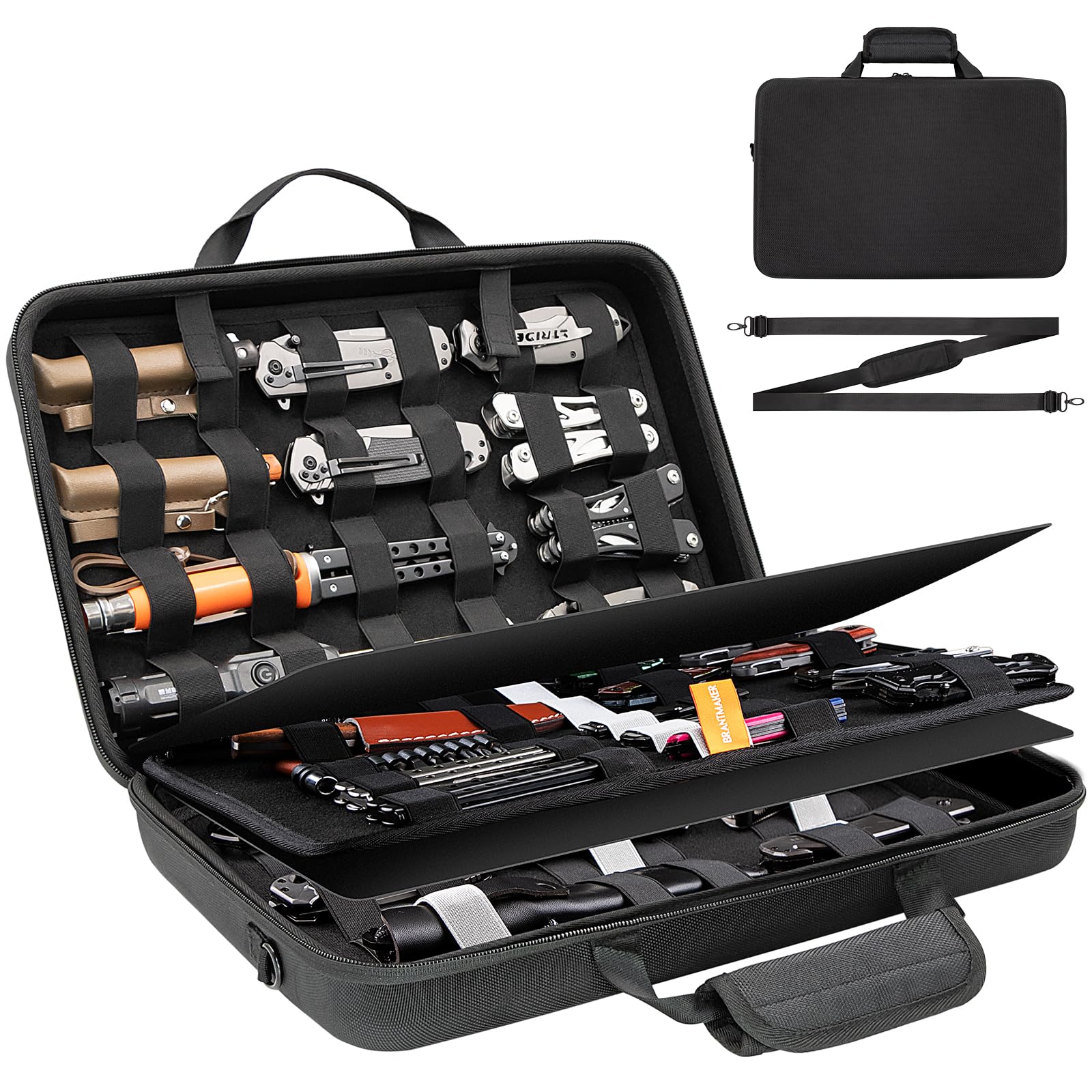 BRANTMAKER couvercle avant du coffret montrant finition robuste et poches visibles