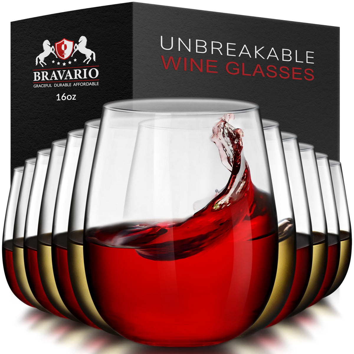 Bravario verre sans pied lot de 12 montrant l'avant et l'élégance durable