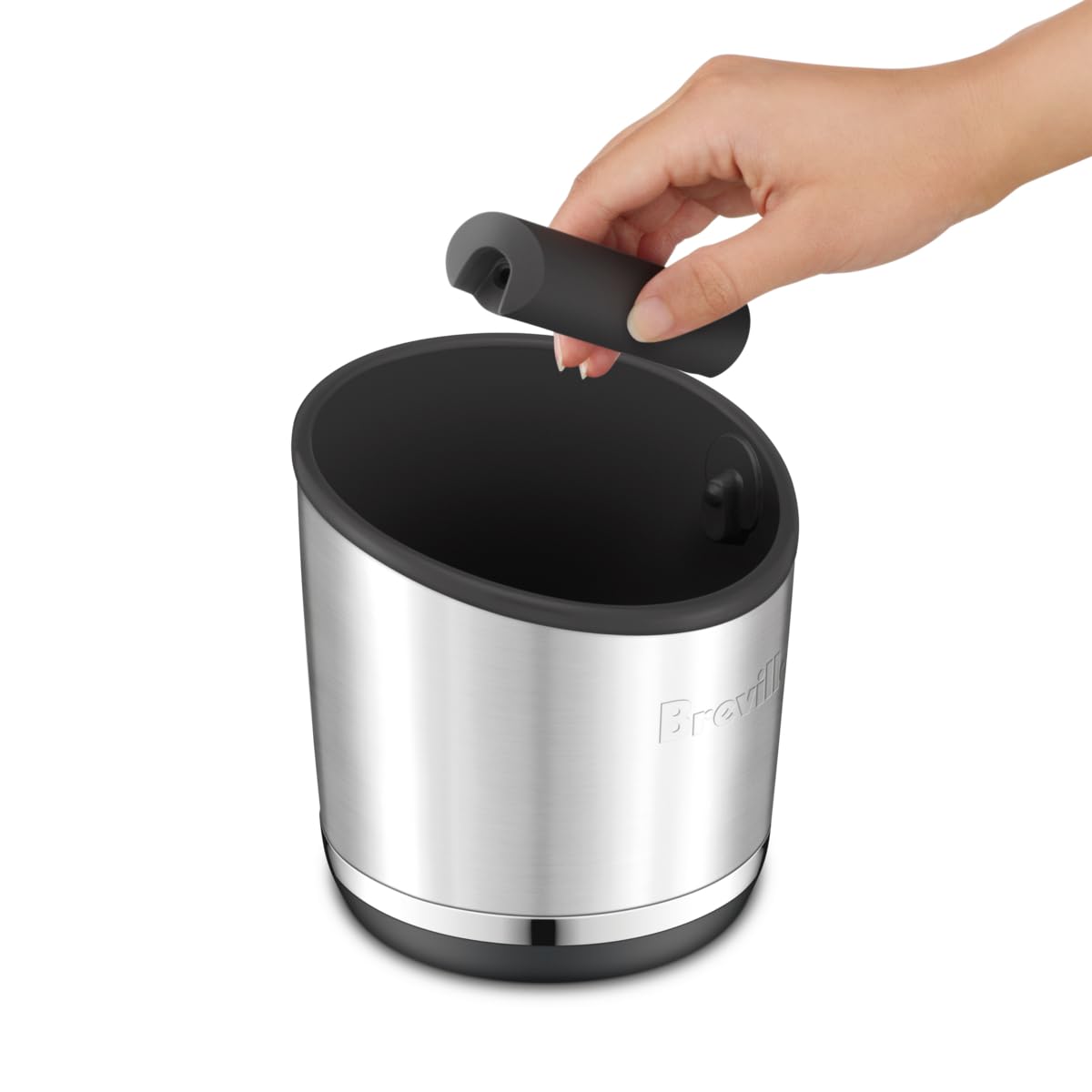 Breville knock box 20 utilisé avec porte-filtre pour évacuation rapide du marc