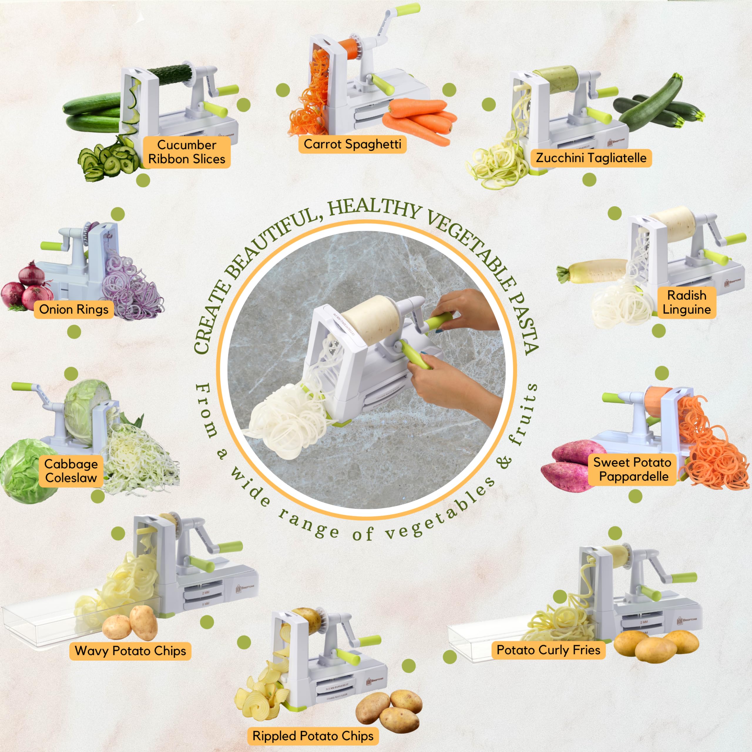 Brieftons lame en action transformant courgette en spaghettis