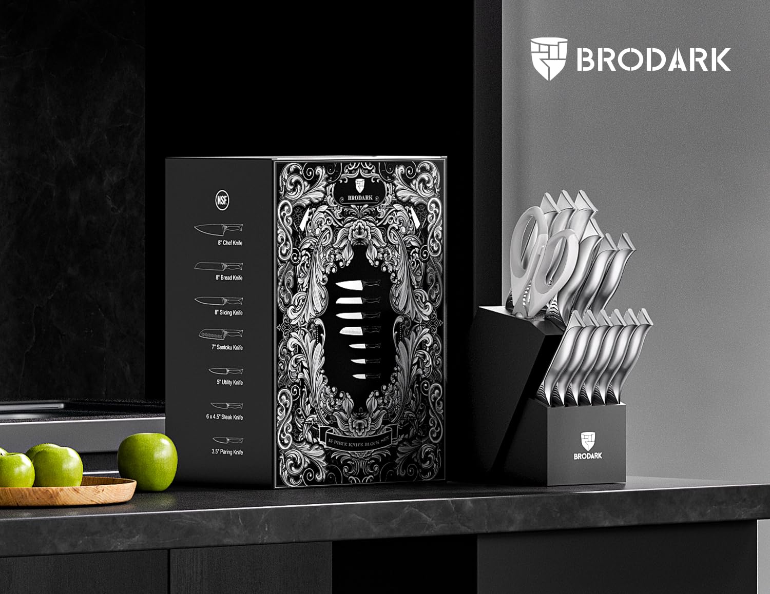 BRODARK couteau chef près d'une règle pour échelle pratique